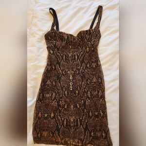 NWT Urban Outfitters Brown and Black Snake Print Mini Bodycon Dress Small